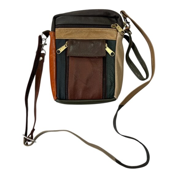 Genuine Leather Patchwork Crossbody Bag – Made in Mexico – Multicolor Boho Shoul - Picture 4 of 6